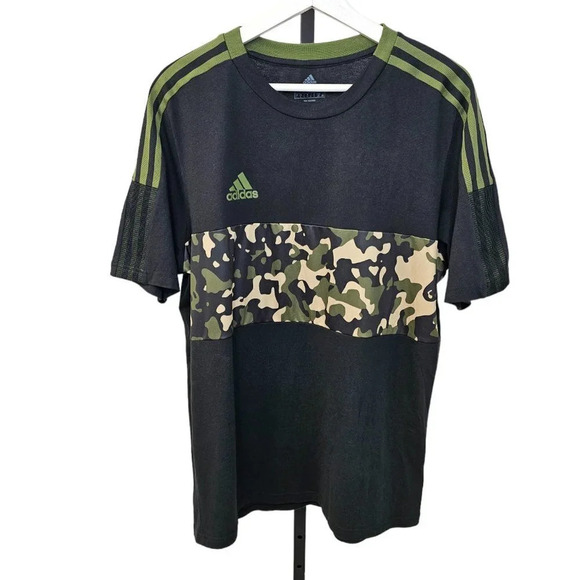 Adidas Mens Camo  3 Striped Tee Size Large Black Green - Picture 1 of 7